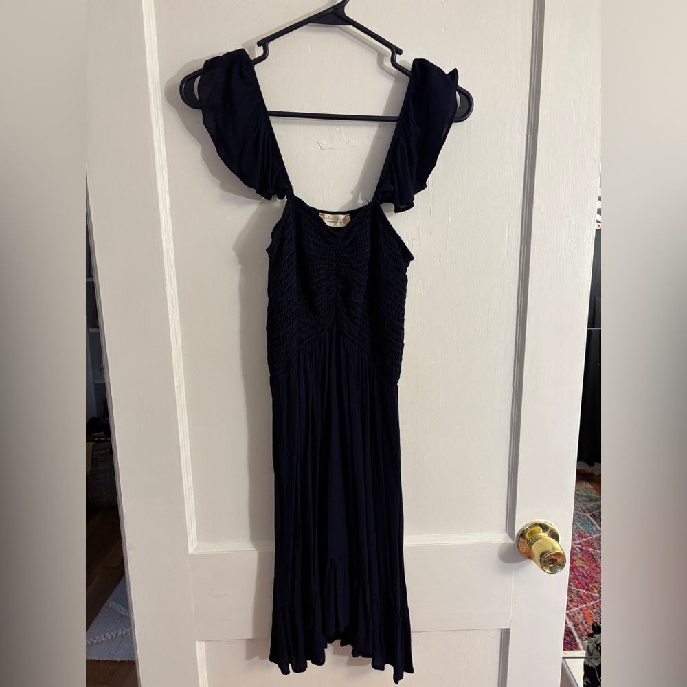 Altar’d State Shirred Bodice Flowy Navy Blue Flutter Off Shoulder Mini Dress M